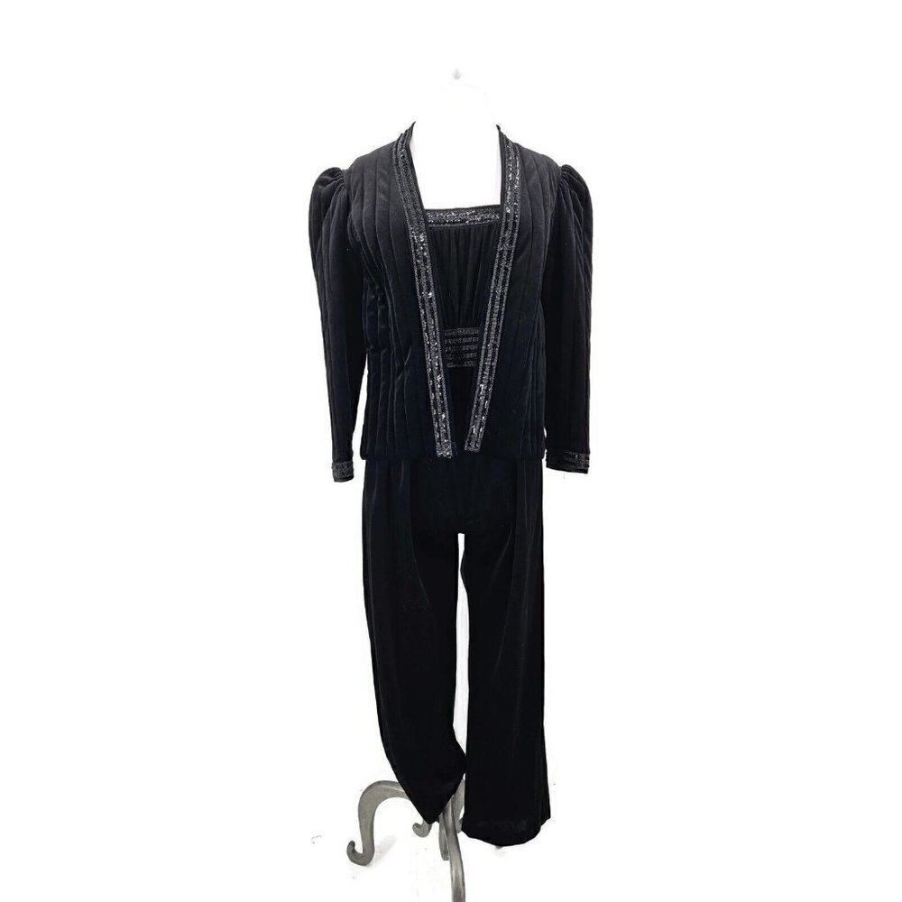 VTG Bezduda for Barad Co Velvet Jumpsuit Jacket Set Womens S Black